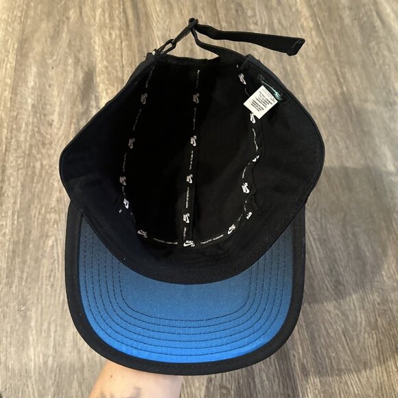 Nike SB 5 Panel Hat Cap Black Canvas Blue Adjustable Skateboarding - Picture 6 of 7